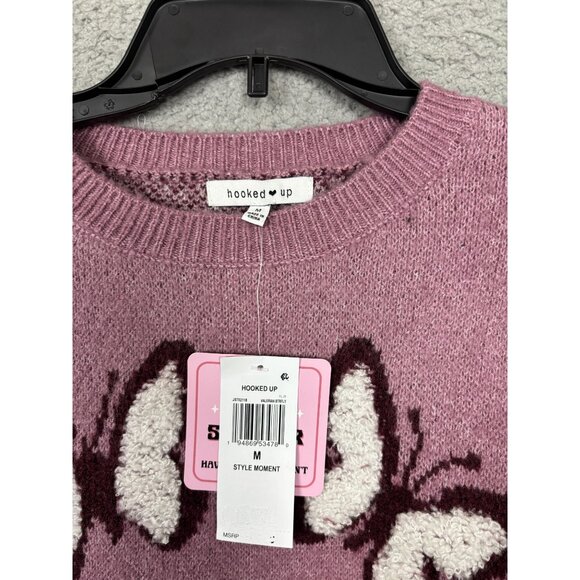 Hooked Up Junior "It Girl" Butterfly Pattern Crewneck Sweater Pink Medium NWTs - Picture 7 of 8